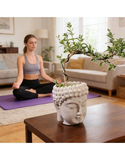 Maceta con Cabeza de Buda, Pequeña Maceta de Resina para Suculentas, Decoración para Jardín, Hogar u Oficina