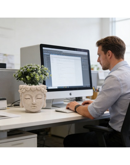 Maceta con Cabeza de Buda, Pequeña Maceta de Resina para Suculentas, Decoración para Jardín, Hogar u Oficina