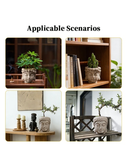 Maceta con Cabeza de Buda, Pequeña Maceta de Resina para Suculentas, Decoración para Jardín, Hogar u Oficina